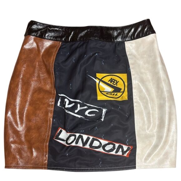 Faux Leather Brown and Black Patchwork Skirt Set - Picture 4 of 12